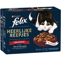 Felix Heerlijke Reepjes Farm Selectie Kattenvoer (box 12x80 Gram) 48 X 80 Gvis Selectie + 48 X 80 Gfarm Selectie