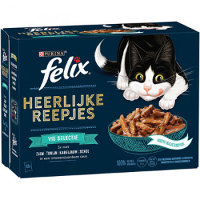 Felix Heerlijke Reepjes Vis Selectie Kattenvoer (box 12x80 Gram) 48 X 80 Gr Vis Selectie + 48 X 80 Gr Farm Selectie
