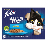 Felix Multipack Elke Dag Feest Vis In Gelei   Kattenvoer   Tonijn Zalm Schol 12x85 G
