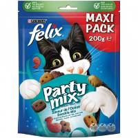 Felix Party Mix Seaside Kattensnoep Zalm , Koolvis  & Forelsmaak Maxipack 5 X 200 G