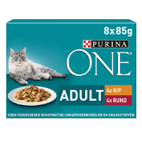 Purina One Adult Reepjes In Saus Met Kip, Rund En Groenten Natvoer Kat (8x85g) 8 X 85 G