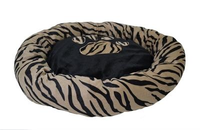 Hondenmand Rond Velvet Look Zwart Beige Zebra #95;_58x10 Cm