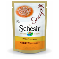 Schesir Cat Soup Kip En Pompoen Natvoer Kat (zakjes 85 G) 4 Dozen (80 X 85 G)