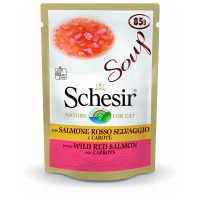 Schesir Cat Soup Met Wilde Roze Zalm En Wortel Natvoer Kat (zakjes 85 Gram) 4 Dozen (80 X 85 G)