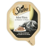 Sheba Mini Filets Met Kip En Kalkoen In Saus Natvoer Kat (kuipjes 85 G) Per 22 (22 X 85 G)